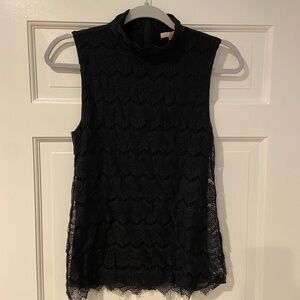 Banana Republic Black Lace Sleeveless Mock Turtleneck Top XS